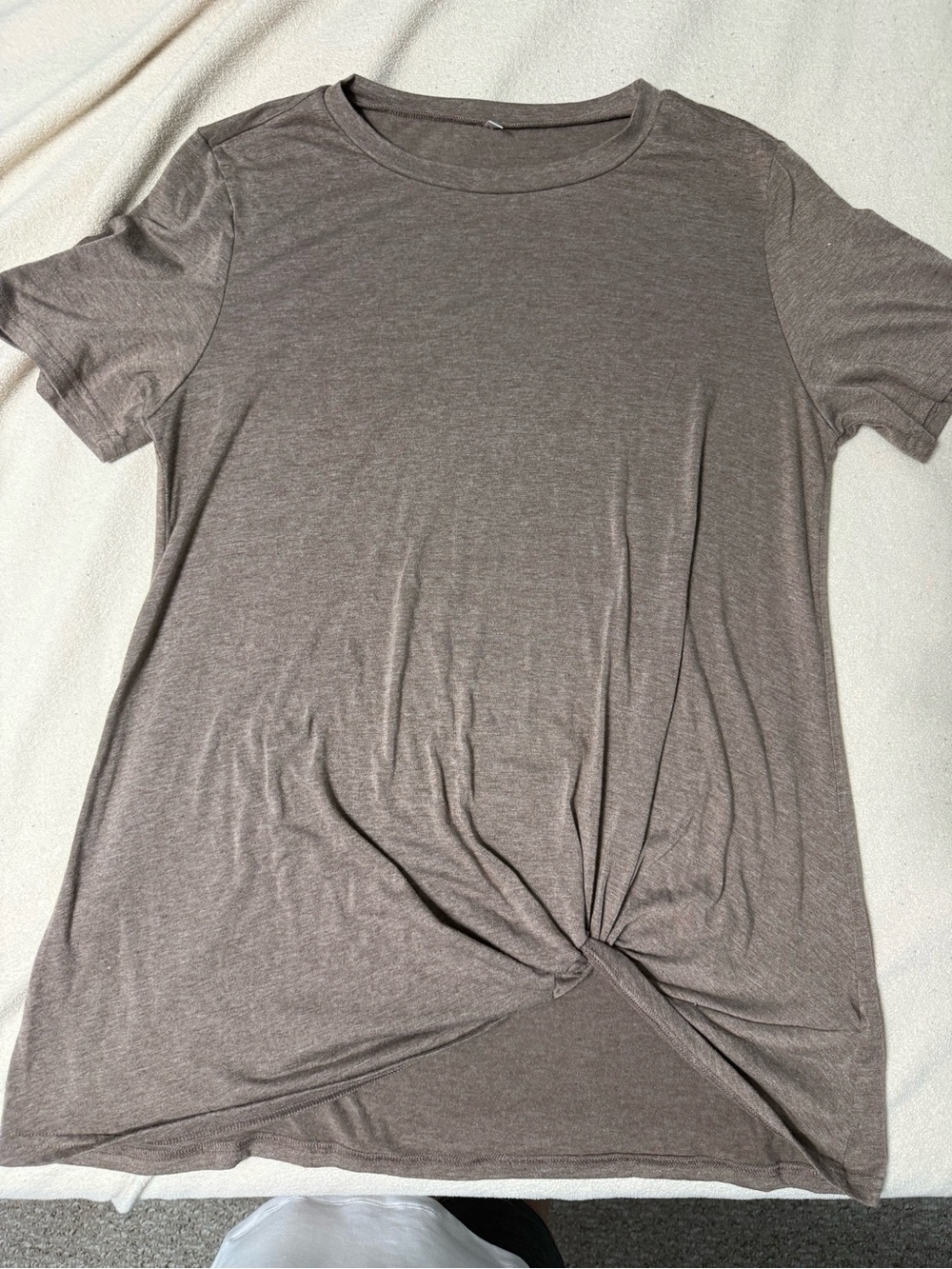 Women's Knot Front Short Sleeve Tee - Taupe Brown